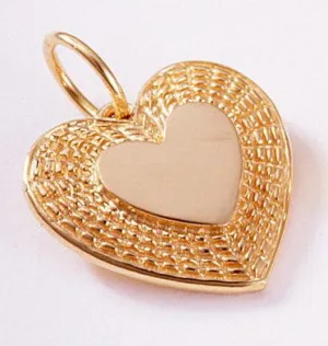 14k Heart Shaped Pendant with Basket Weave 3/4"