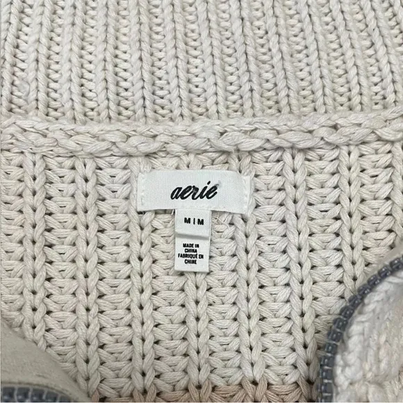 Aerie Double Zip Cardigan Sweater Color Block Purple Tan Blue Cream Size Medium