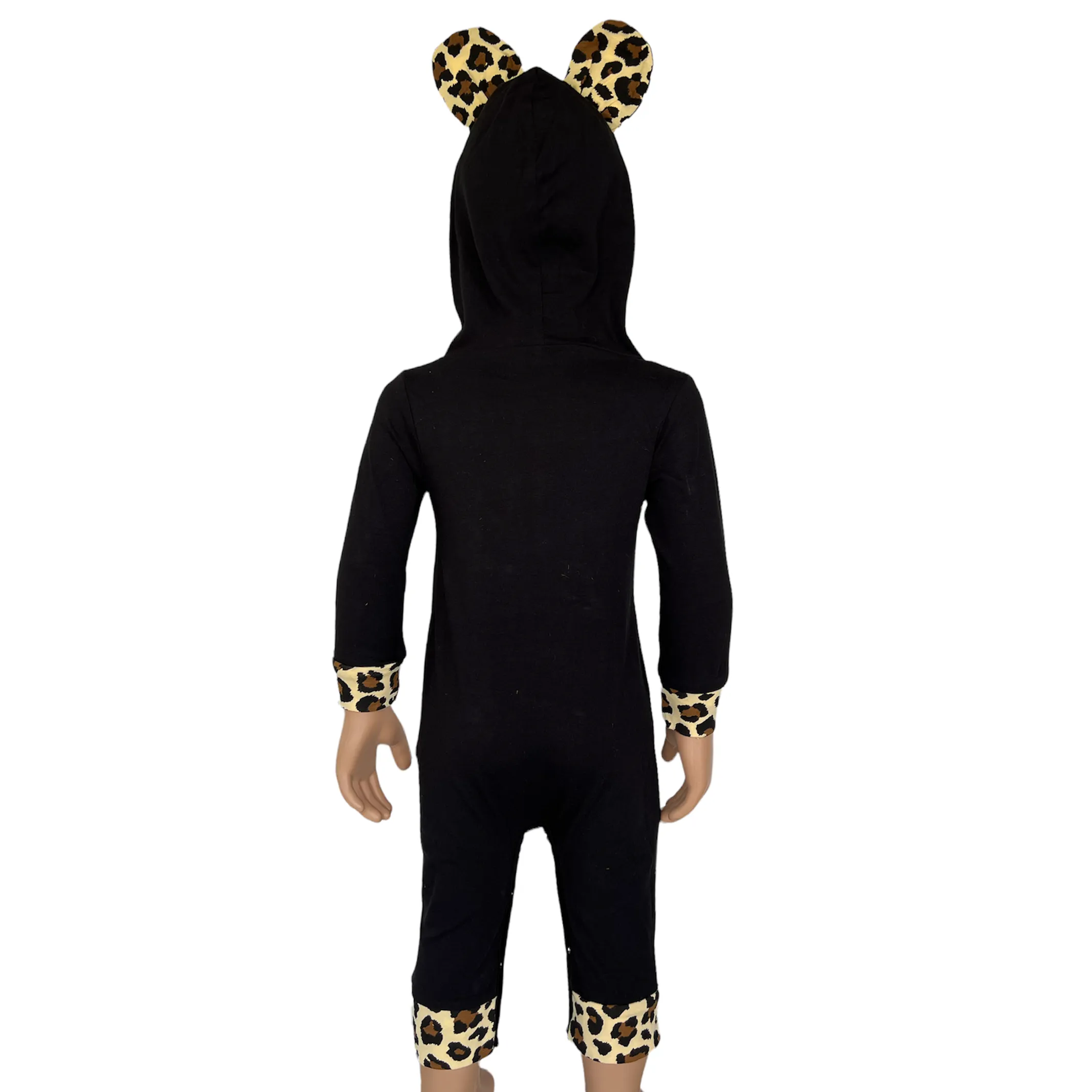 AnnLoren Girls Long Sleeve Leopard Heart Baby Toddler Romper Hoodie One Piece