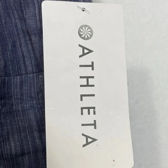 Athleta Cabo Linen Textured Short 4&quot; Navy Pull-On Comfy Earthy Blue Size 20