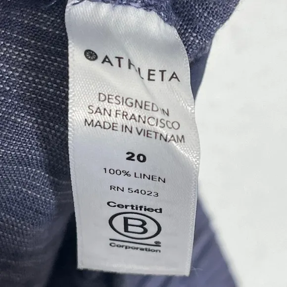 Athleta Cabo Linen Textured Short 4&quot; Navy Pull-On Comfy Earthy Blue Size 20