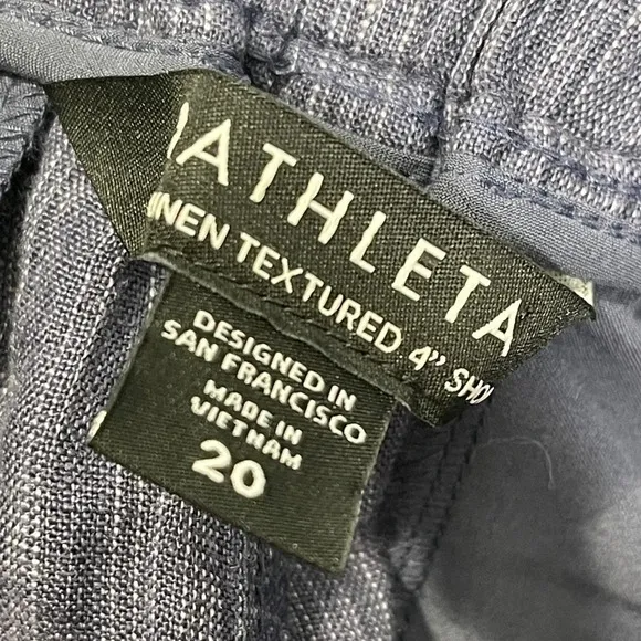 Athleta Cabo Linen Textured Short 4&quot; Navy Pull-On Comfy Earthy Blue Size 20