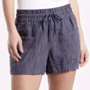 Athleta Cabo Linen Textured Short 4&quot; Navy Pull-On Comfy Earthy Blue Size 20