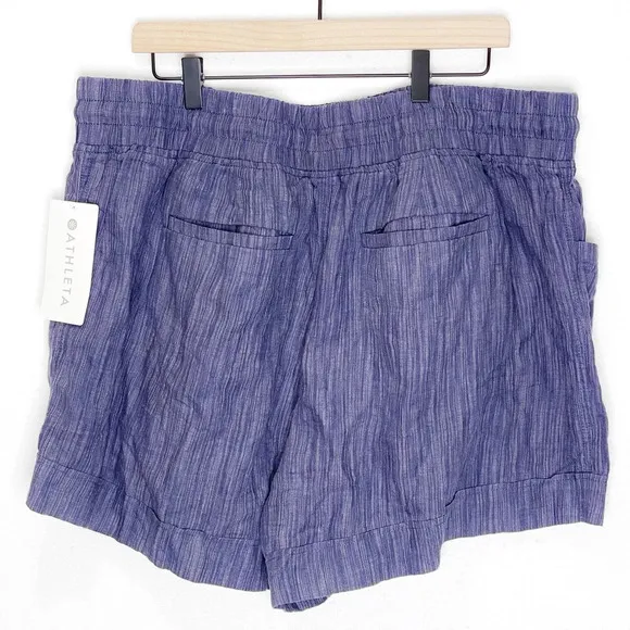 Athleta Cabo Linen Textured Short 4&quot; Navy Pull-On Comfy Earthy Blue Size 20
