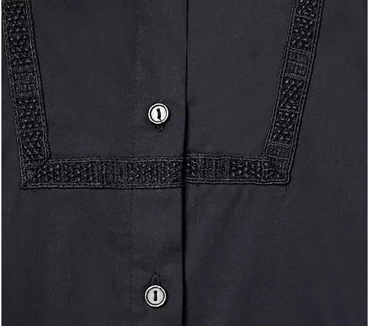 Attitudes by Renee Woven Button-Front Top with Lace Trim