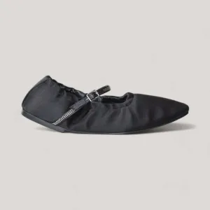 AURORA | Black Satin Crystal - Mary Jane Flats