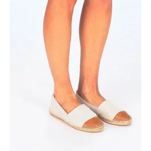 AUTHENTIC/ORIGINAL Tory Burch Beige ColorBlock Woven Espadrille Flats Women's Shoes 7.5 ONLY