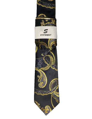 BLACK PAISLEY 2 PC TIE & HANKIE SET