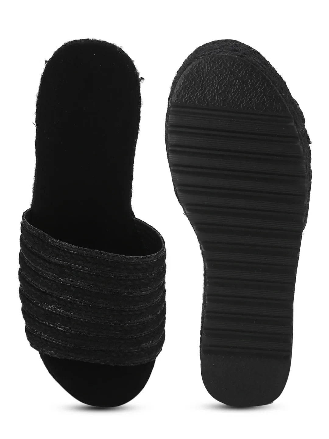 Black Snake Woven PU Slip On Wedges