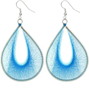 Blue Twine Thread Woven Teardrop Earrings