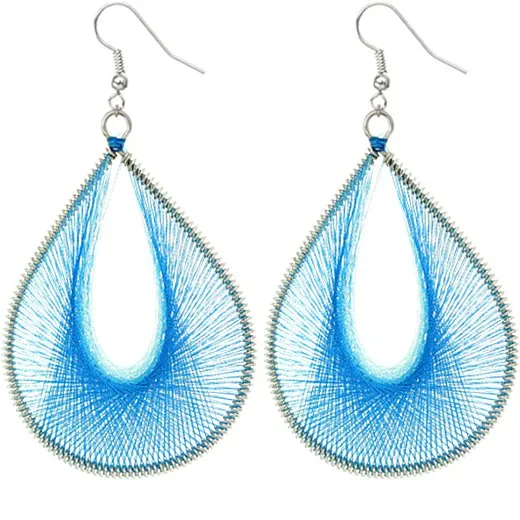 Blue Twine Thread Woven Teardrop Earrings