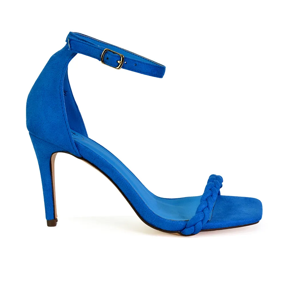 Brookes Woven Strappy Square Toe Stiletto High Heel Sandals in Orange