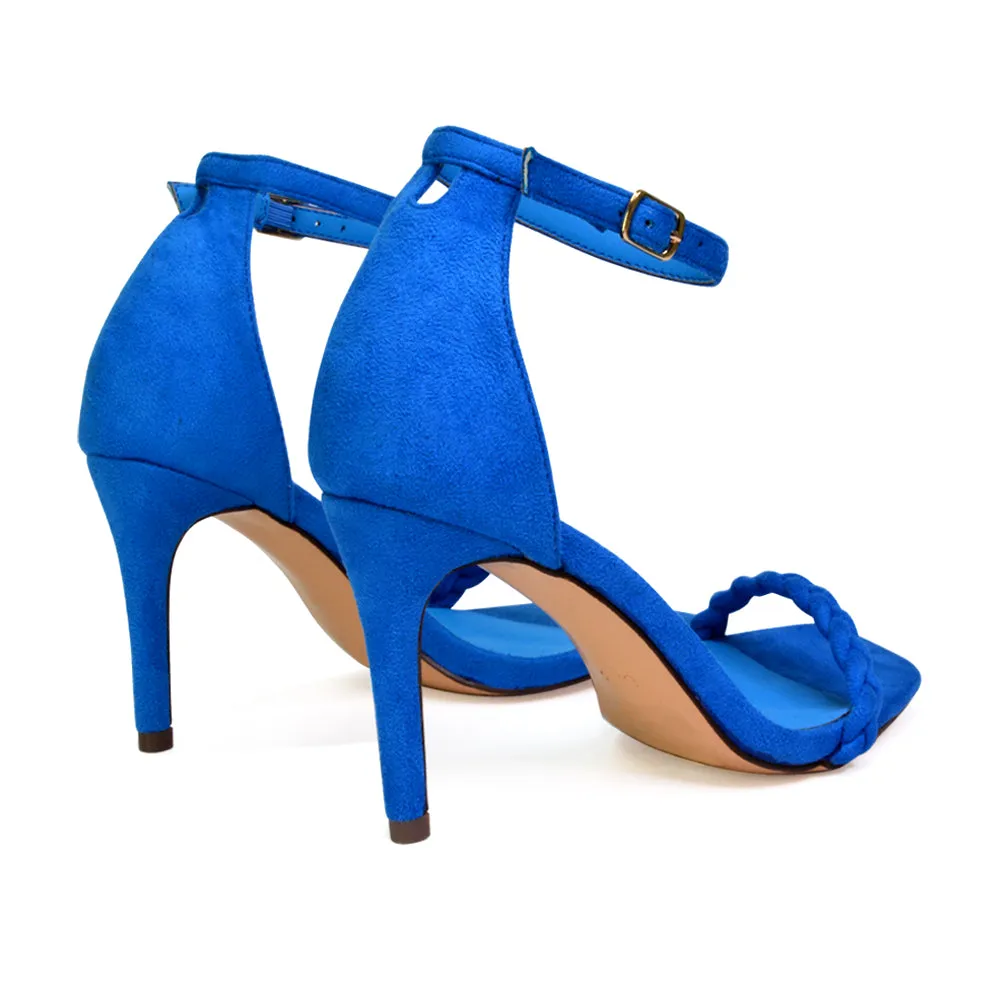 Brookes Woven Strappy Square Toe Stiletto High Heel Sandals in Orange