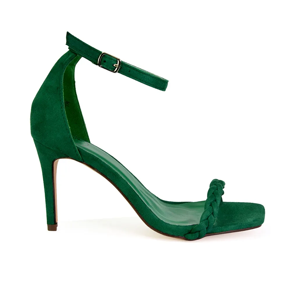 Brookes Woven Strappy Square Toe Stiletto High Heel Sandals in Orange