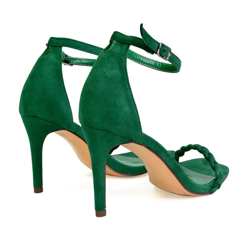 Brookes Woven Strappy Square Toe Stiletto High Heel Sandals in Orange