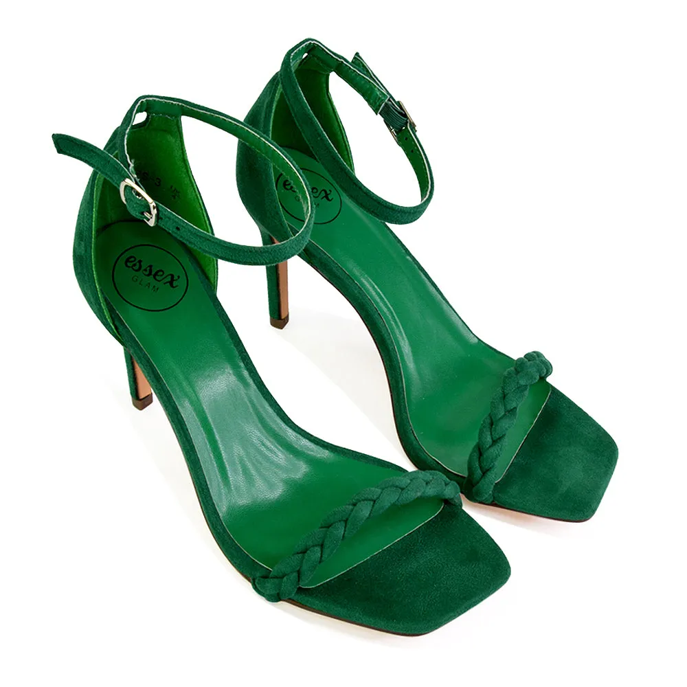 Brookes Woven Strappy Square Toe Stiletto High Heel Sandals in Orange