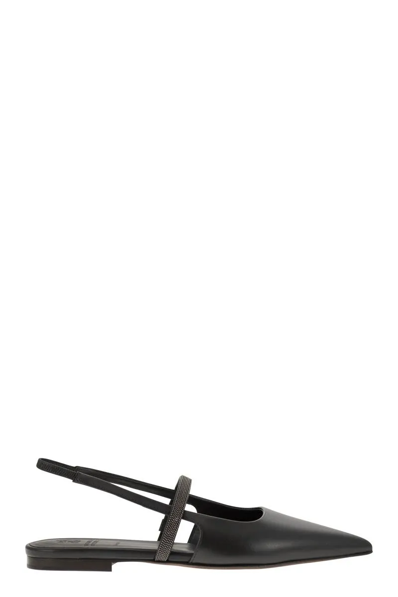 BRUNELLO CUCINELLI Soft Nappa Mini Open Flats with Precious Strap
