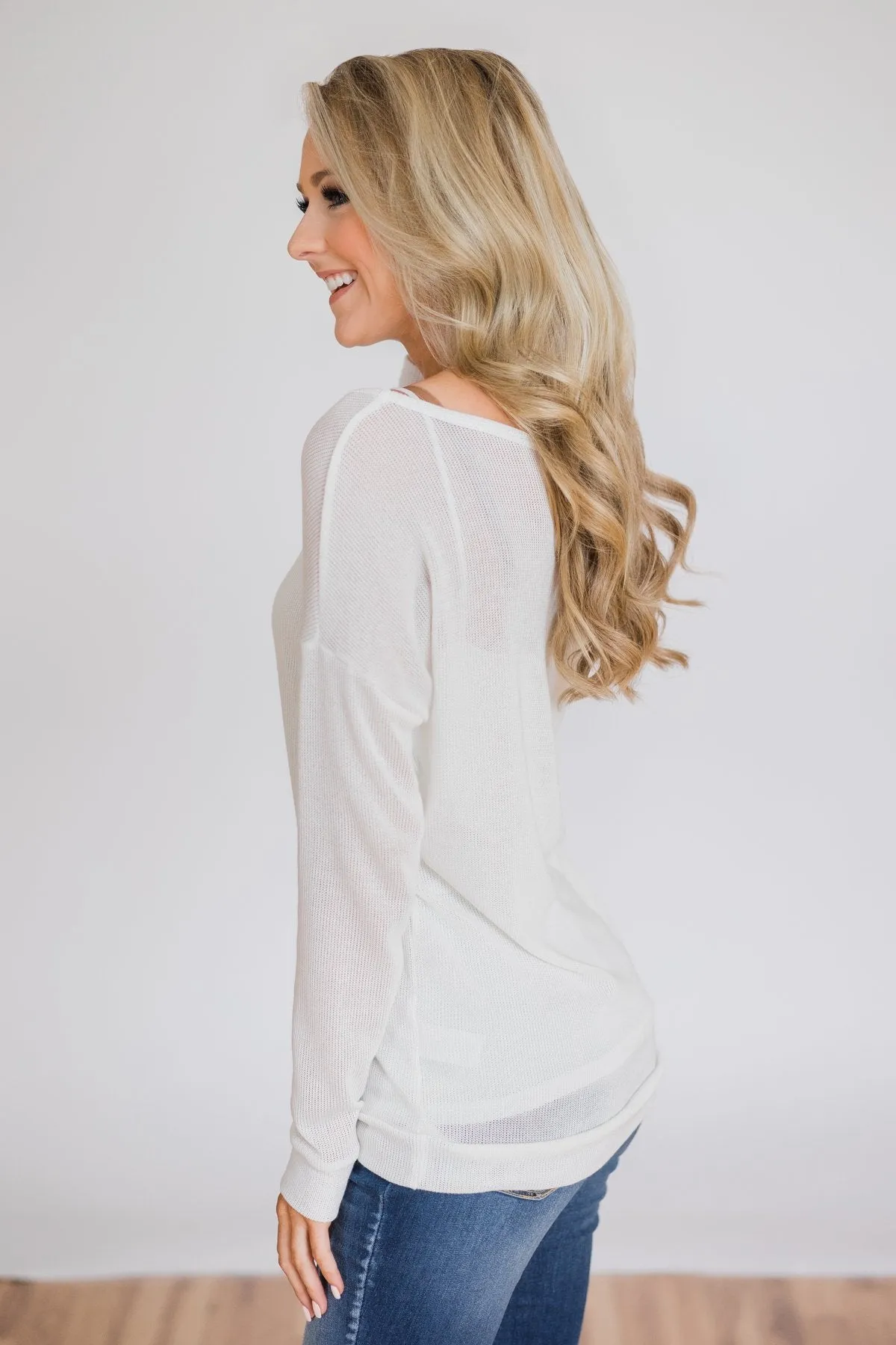 Comfy Knit Criss Cross Long Sleeve Top- Ivory