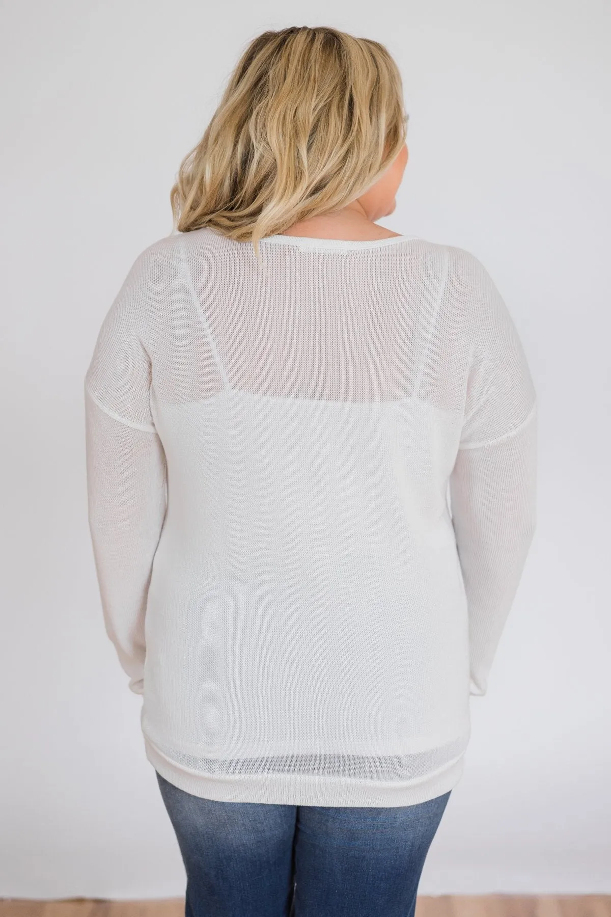 Comfy Knit Criss Cross Long Sleeve Top- Ivory