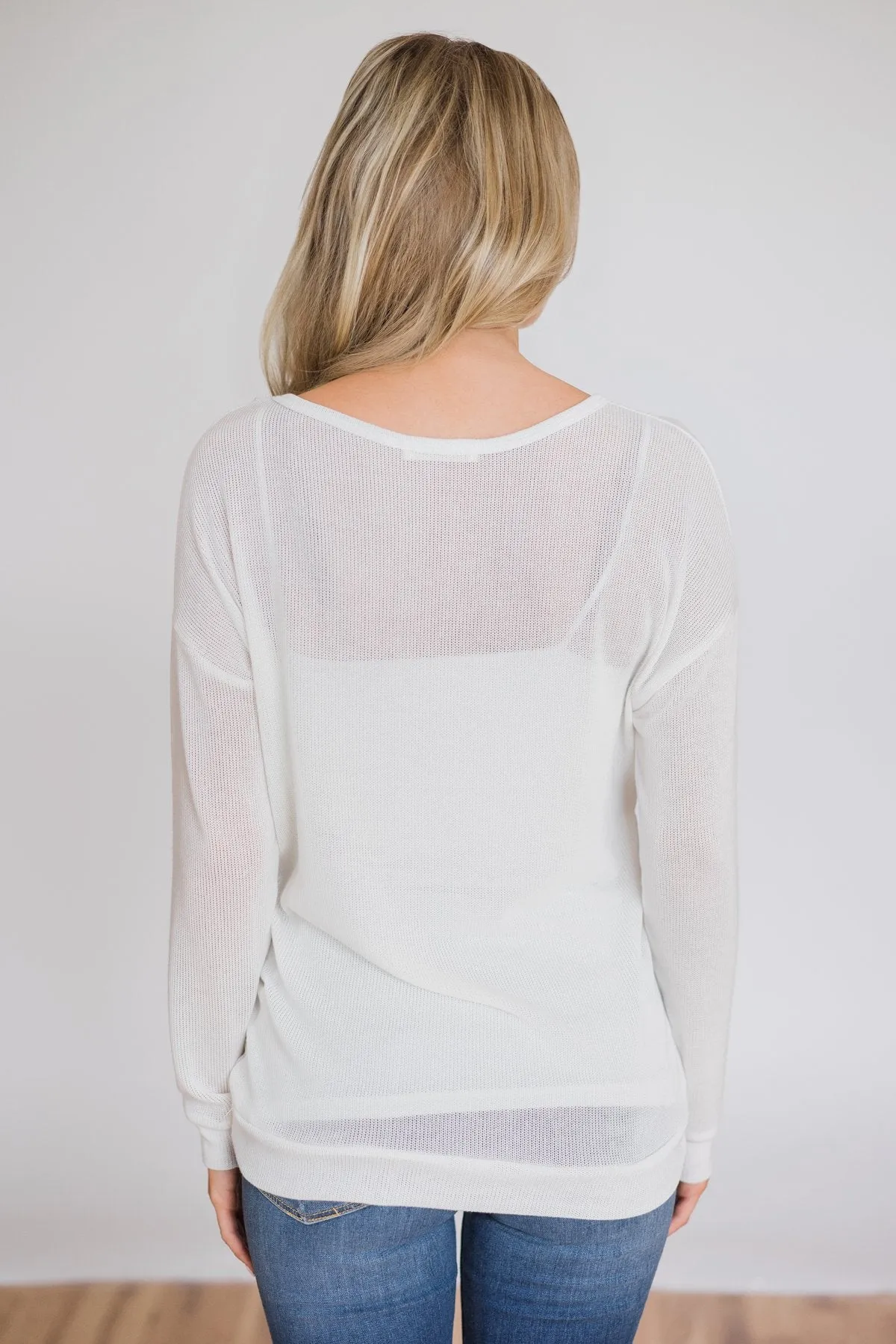 Comfy Knit Criss Cross Long Sleeve Top- Ivory