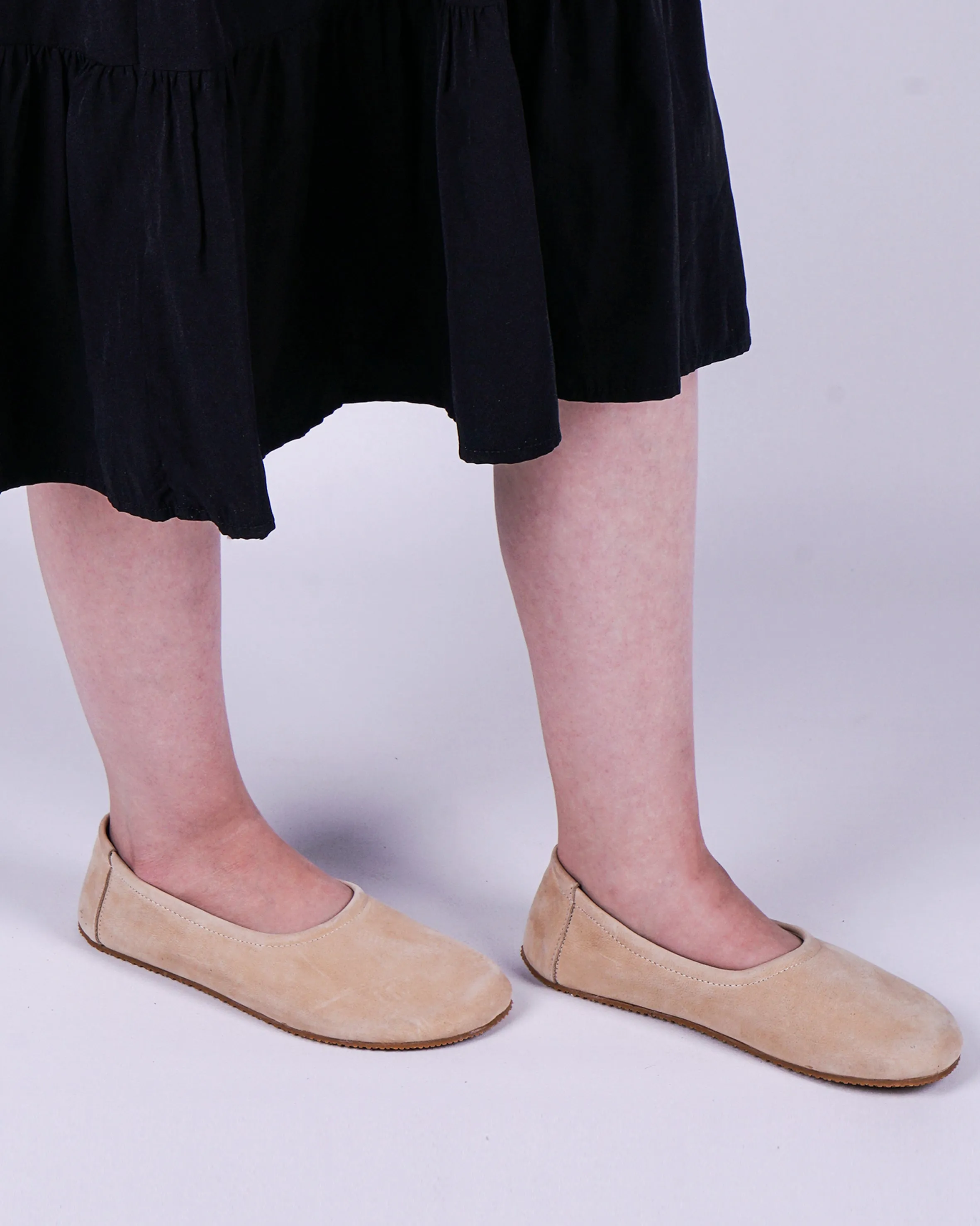 Cream Women Flat Ballets Wide Barefoot Nubuck Leather Handmade