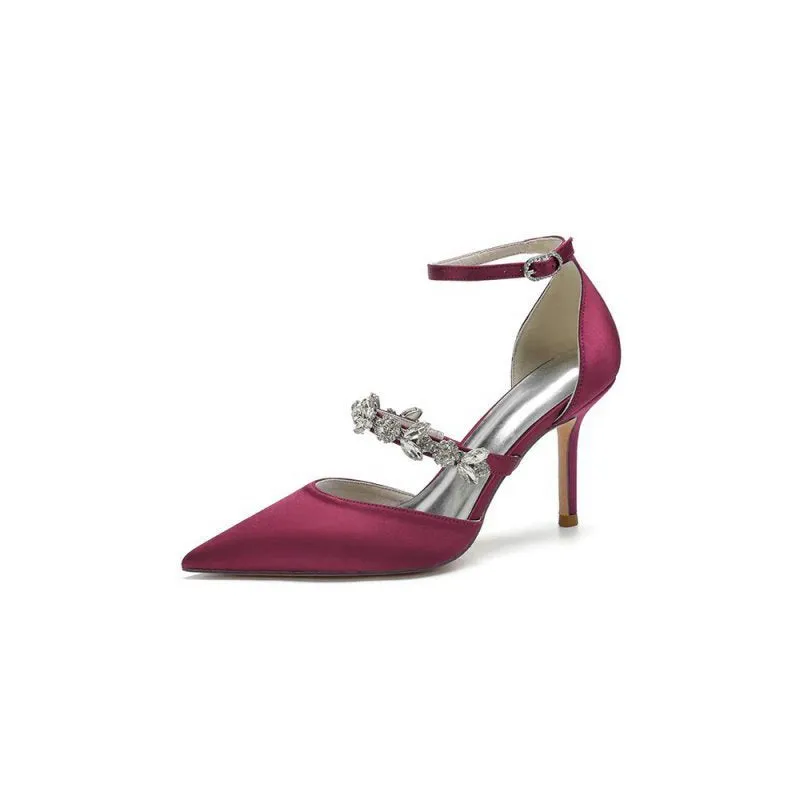 Crystal Strap Pointed Toe Satin High Heels