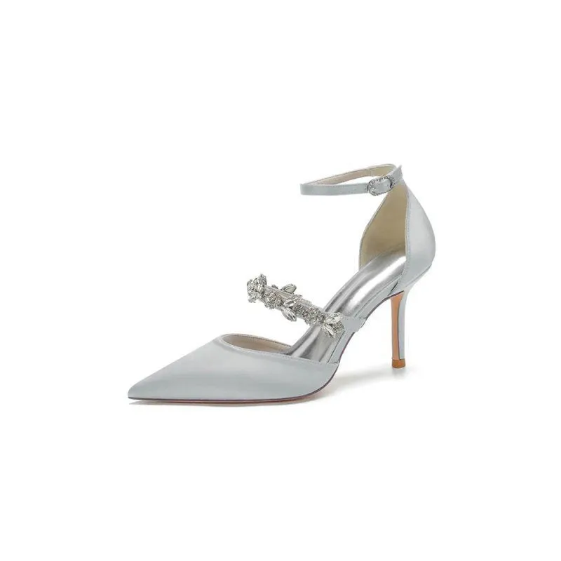 Crystal Strap Pointed Toe Satin High Heels
