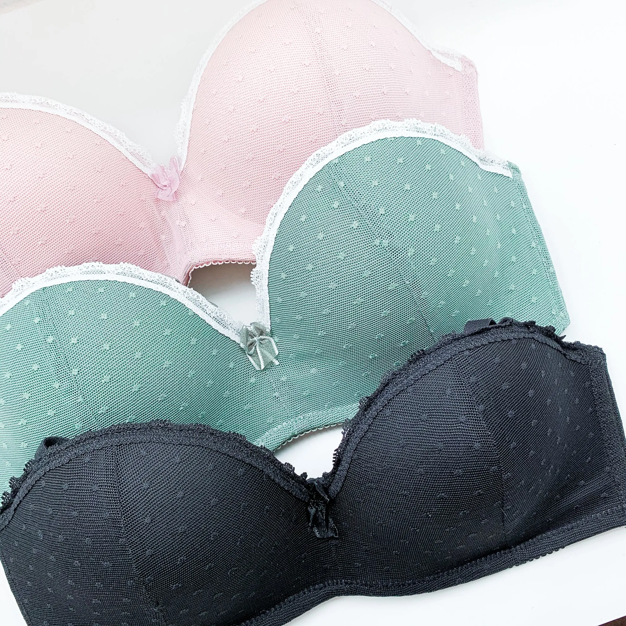 Dreamy Polka Dot! Balconette Push Up Wireless Bra in Sage (Size L & XL only)