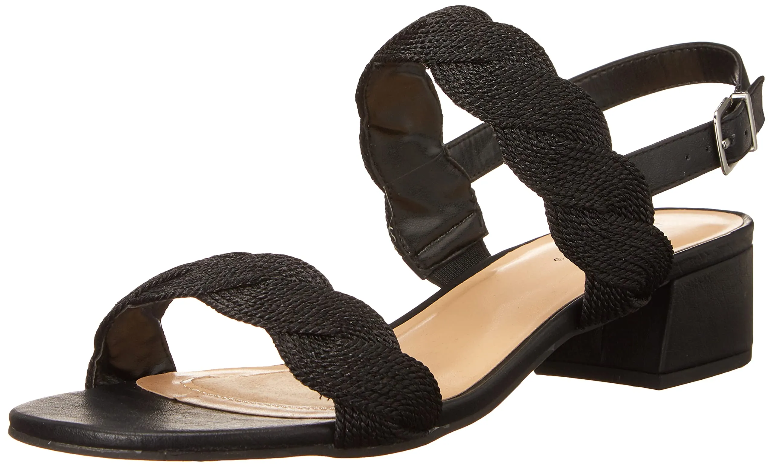 Easy Street Women's Charee Block Heel Sandal Heeled, Black Woven, 10