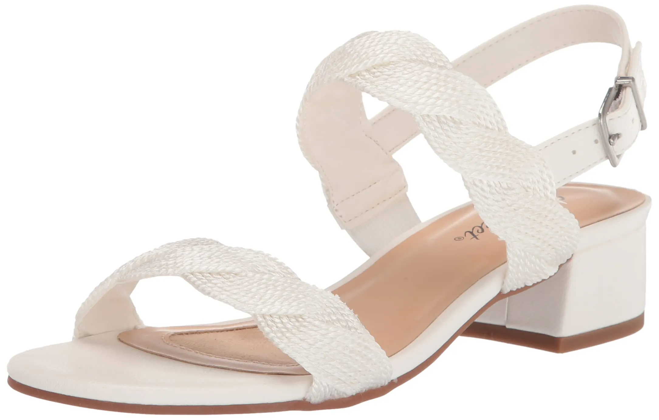 Easy Street Women's Charee Block Heel Sandal Heeled, White Woven, 5.5