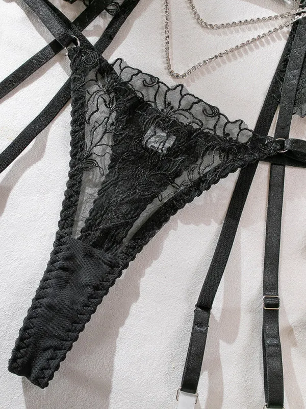 Elegant Floral Lace Woven Lingerie Set