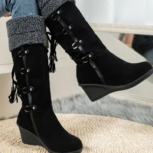Elegant Knee High Winter Boots with Faux Fur and Sledge Heel for Women | Perfect for Outdoor Activities
