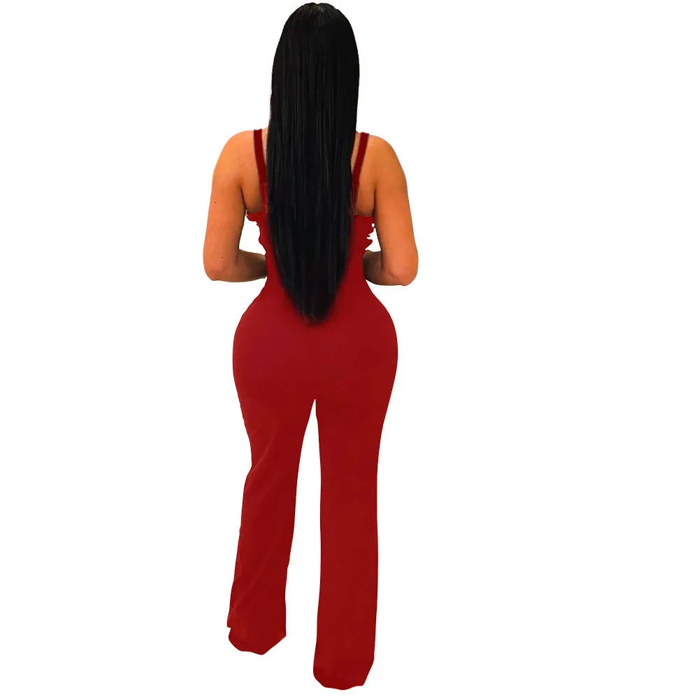 Elegant Sleeveless V-Neck Jumpsuit with Sculpted Design