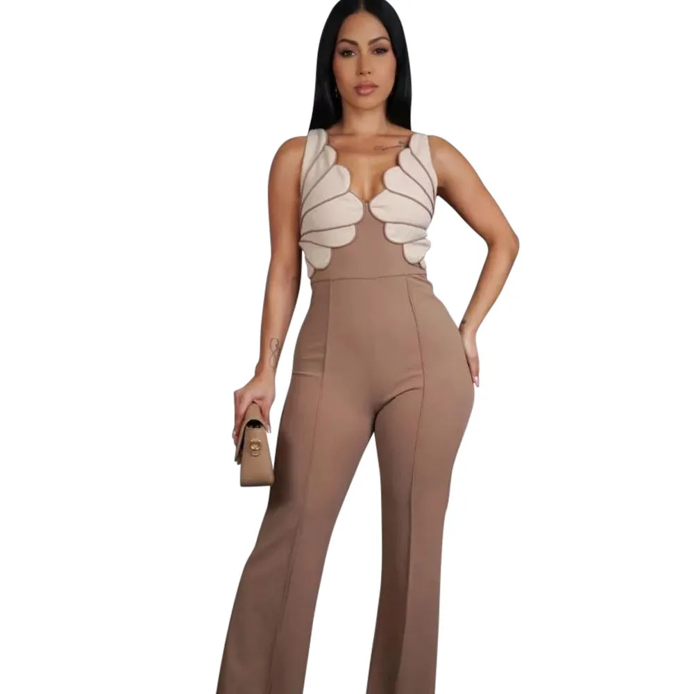 Elegant Sleeveless V-Neck Jumpsuit with Sculpted Design