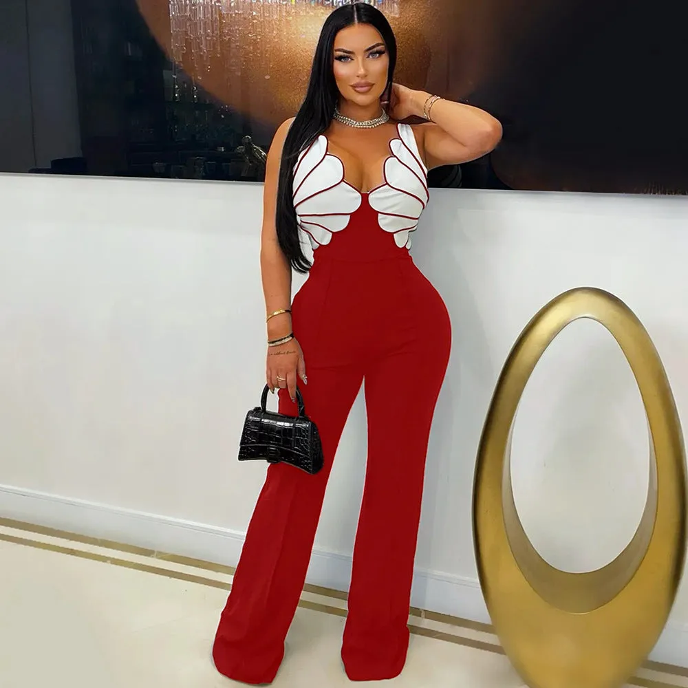 Elegant Sleeveless V-Neck Jumpsuit with Sculpted Design