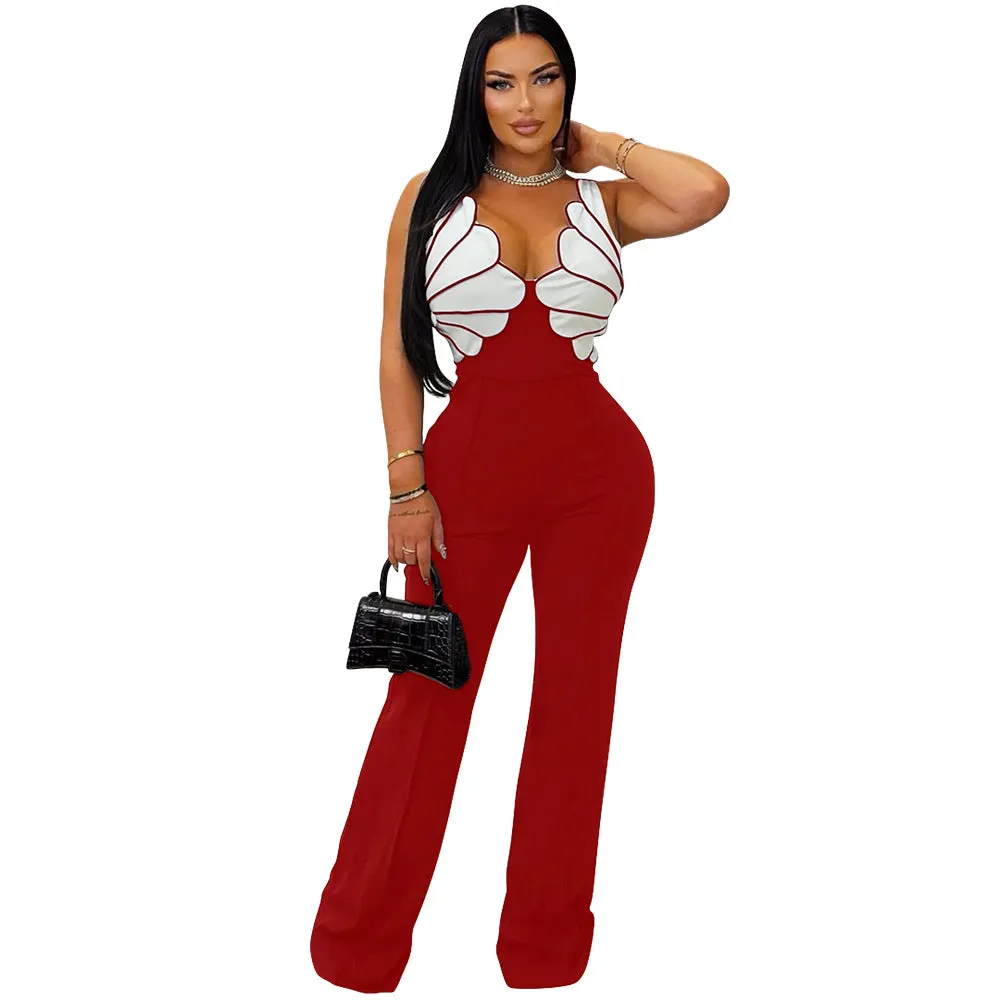 Elegant Sleeveless V-Neck Jumpsuit with Sculpted Design