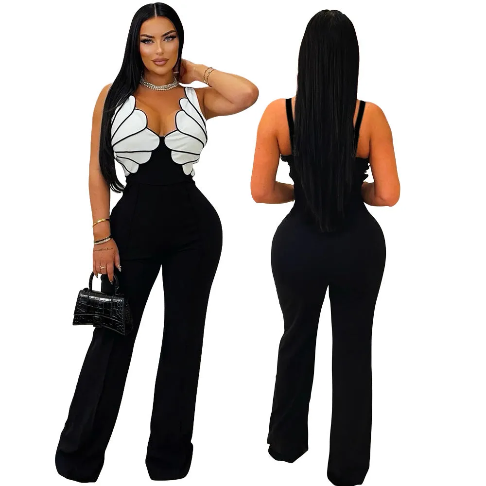 Elegant Sleeveless V-Neck Jumpsuit with Sculpted Design