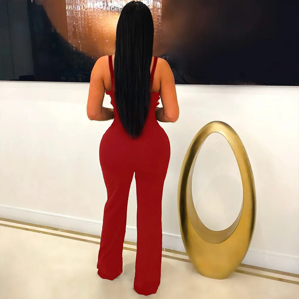Elegant Sleeveless V-Neck Jumpsuit with Sculpted Design
