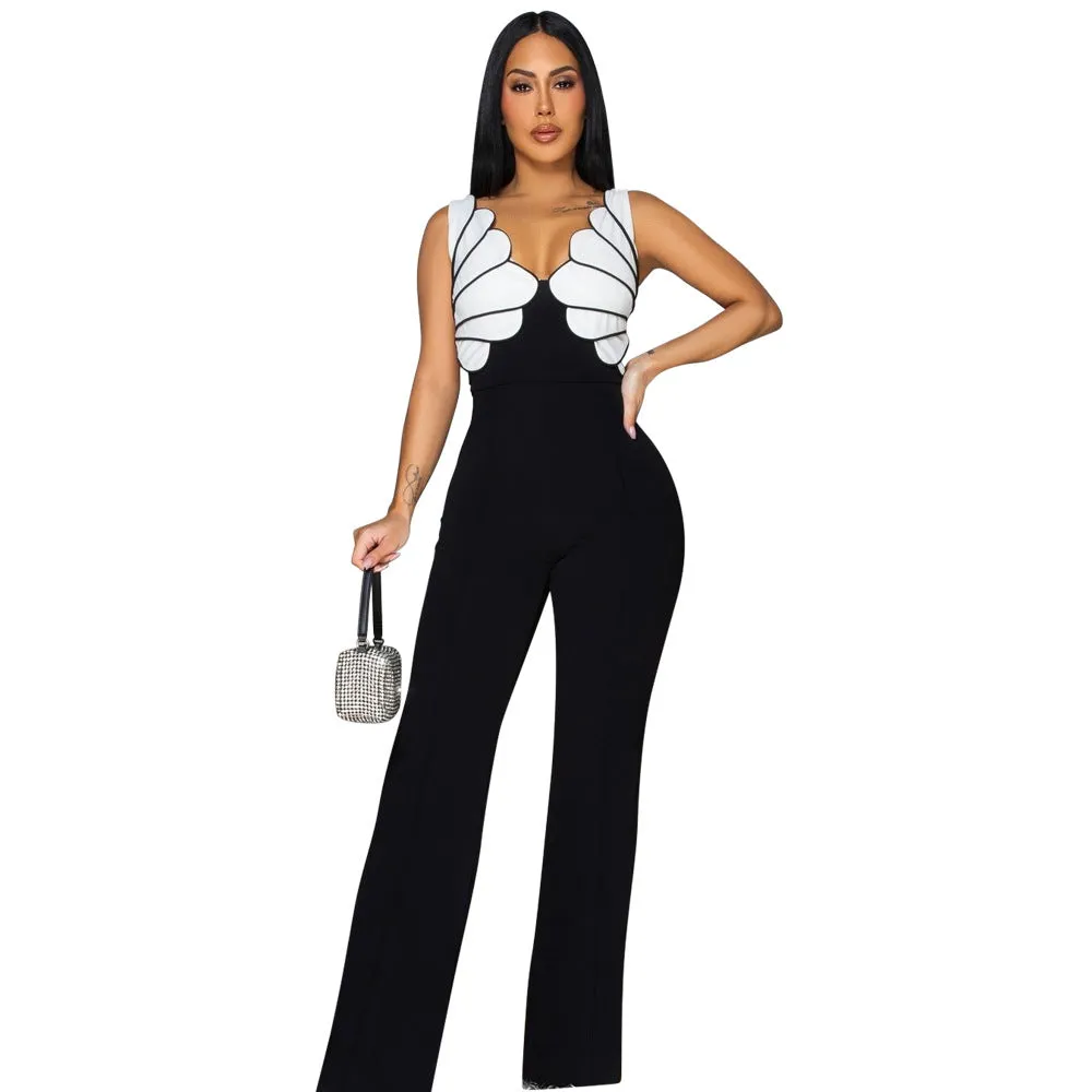 Elegant Sleeveless V-Neck Jumpsuit with Sculpted Design