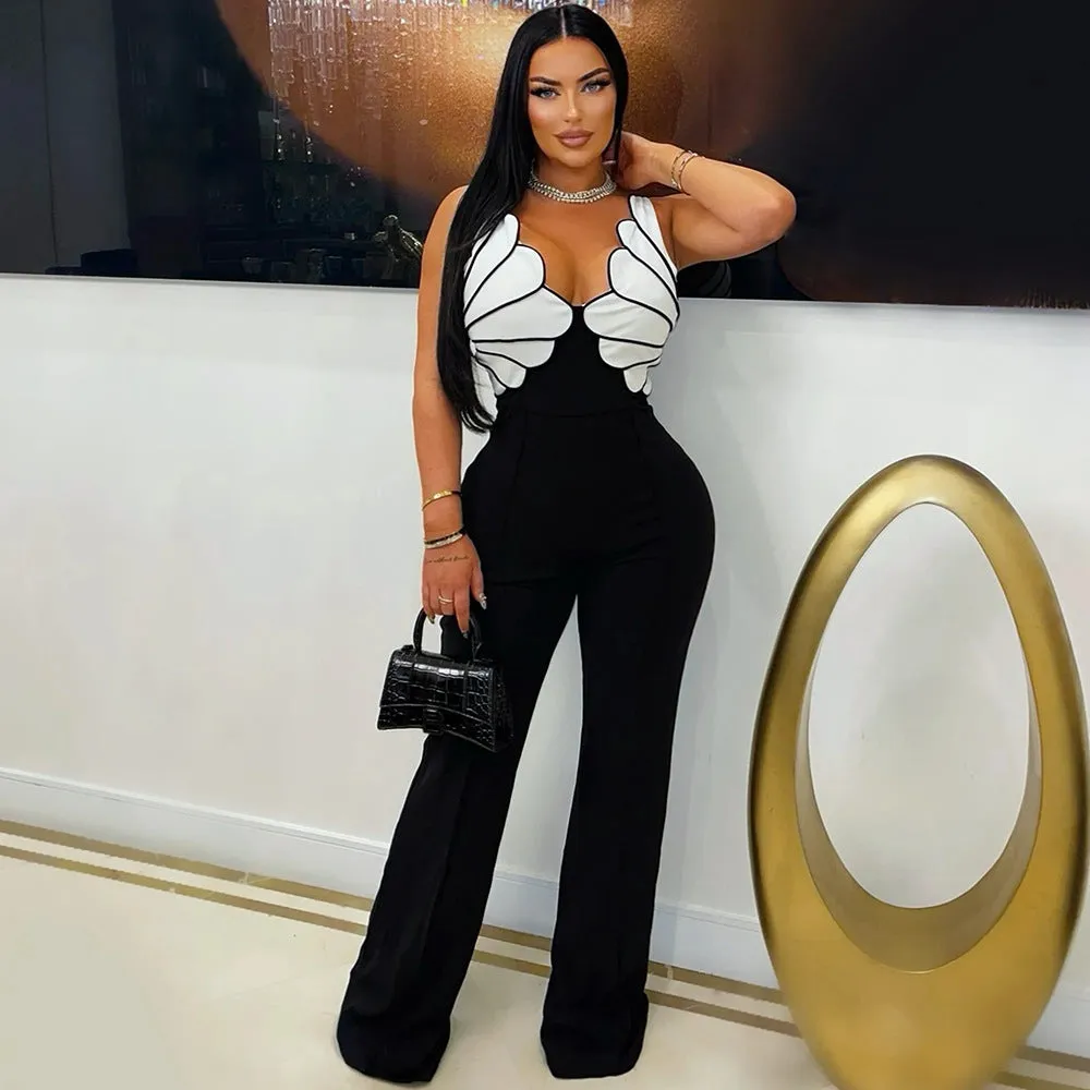 Elegant Sleeveless V-Neck Jumpsuit with Sculpted Design