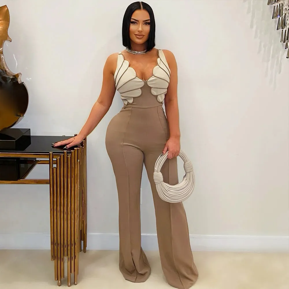 Elegant Sleeveless V-Neck Jumpsuit with Sculpted Design