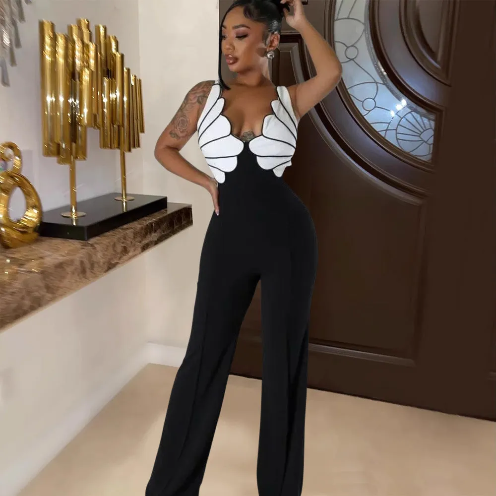 Elegant Sleeveless V-Neck Jumpsuit with Sculpted Design