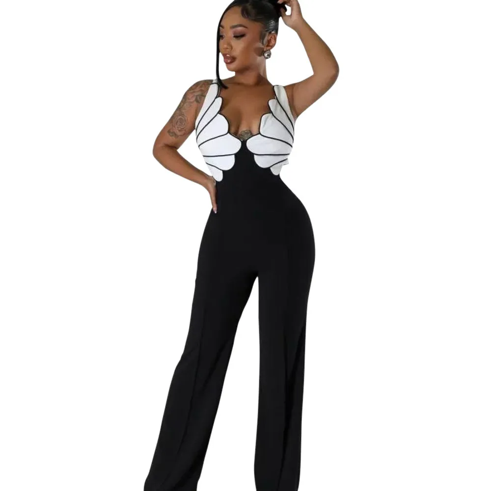 Elegant Sleeveless V-Neck Jumpsuit with Sculpted Design