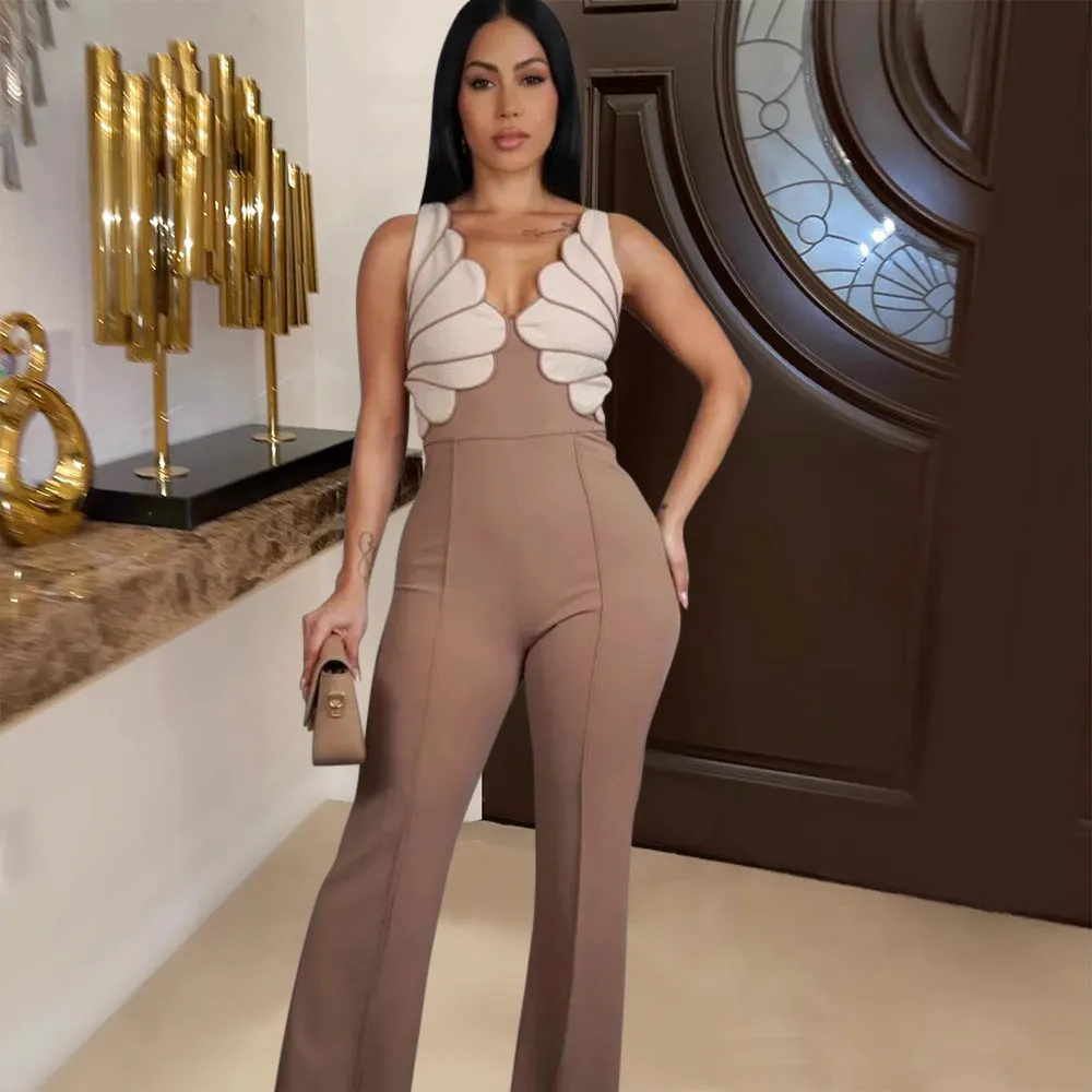 Elegant Sleeveless V-Neck Jumpsuit with Sculpted Design