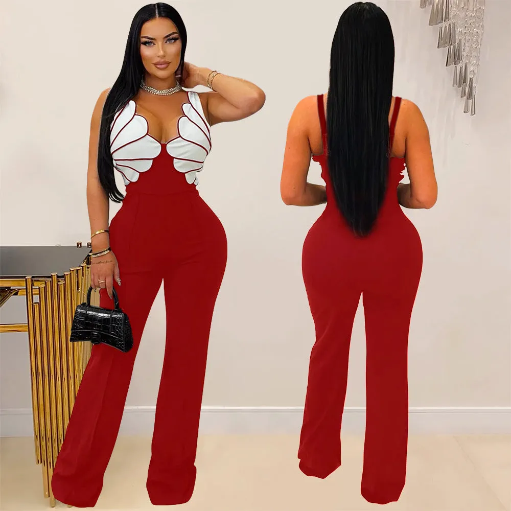 Elegant Sleeveless V-Neck Jumpsuit with Sculpted Design