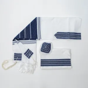 Elia - Cotton Tallit - Blue on White