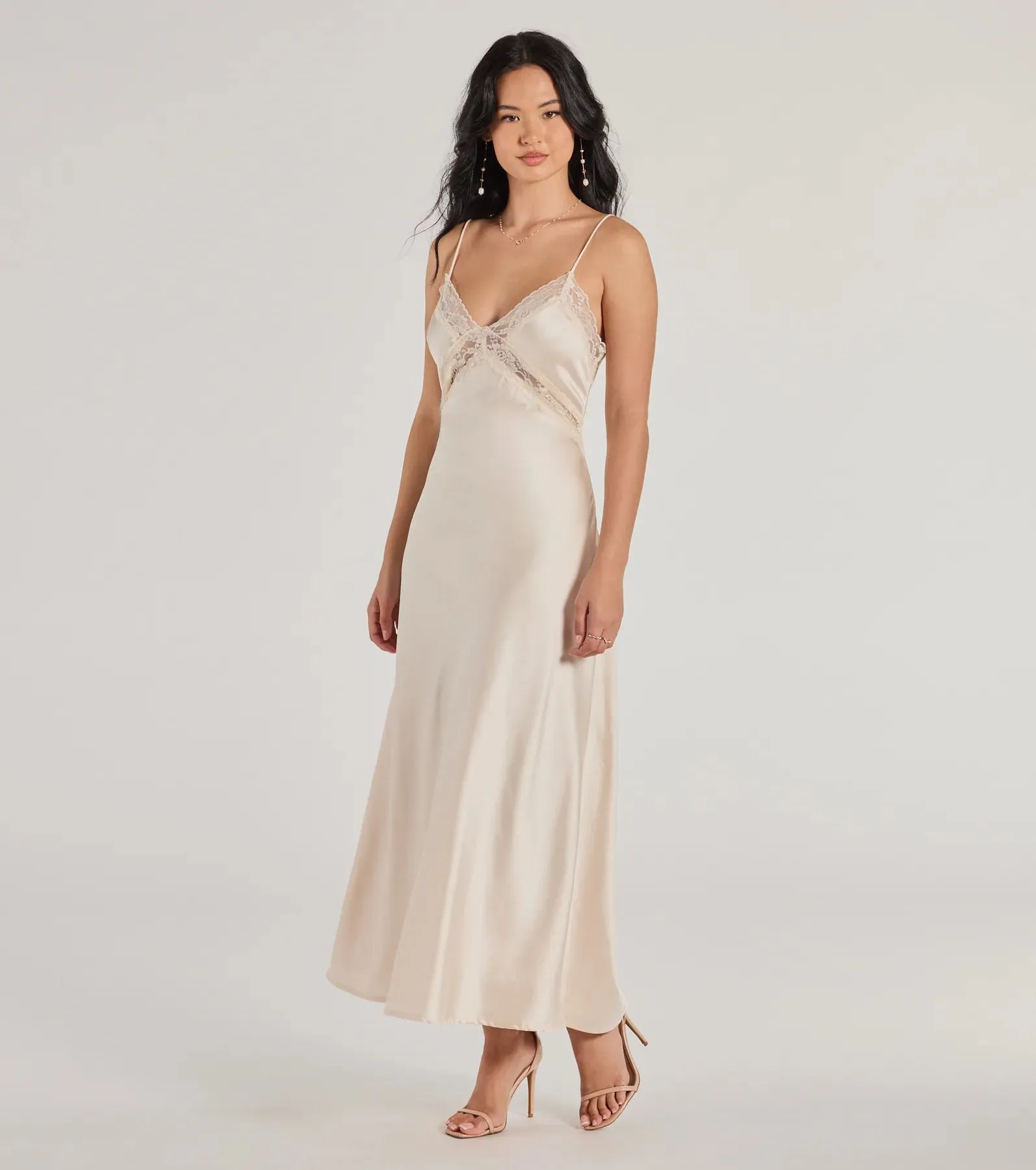 Ethereal Beauty Satin and Lace Long Slip Dress