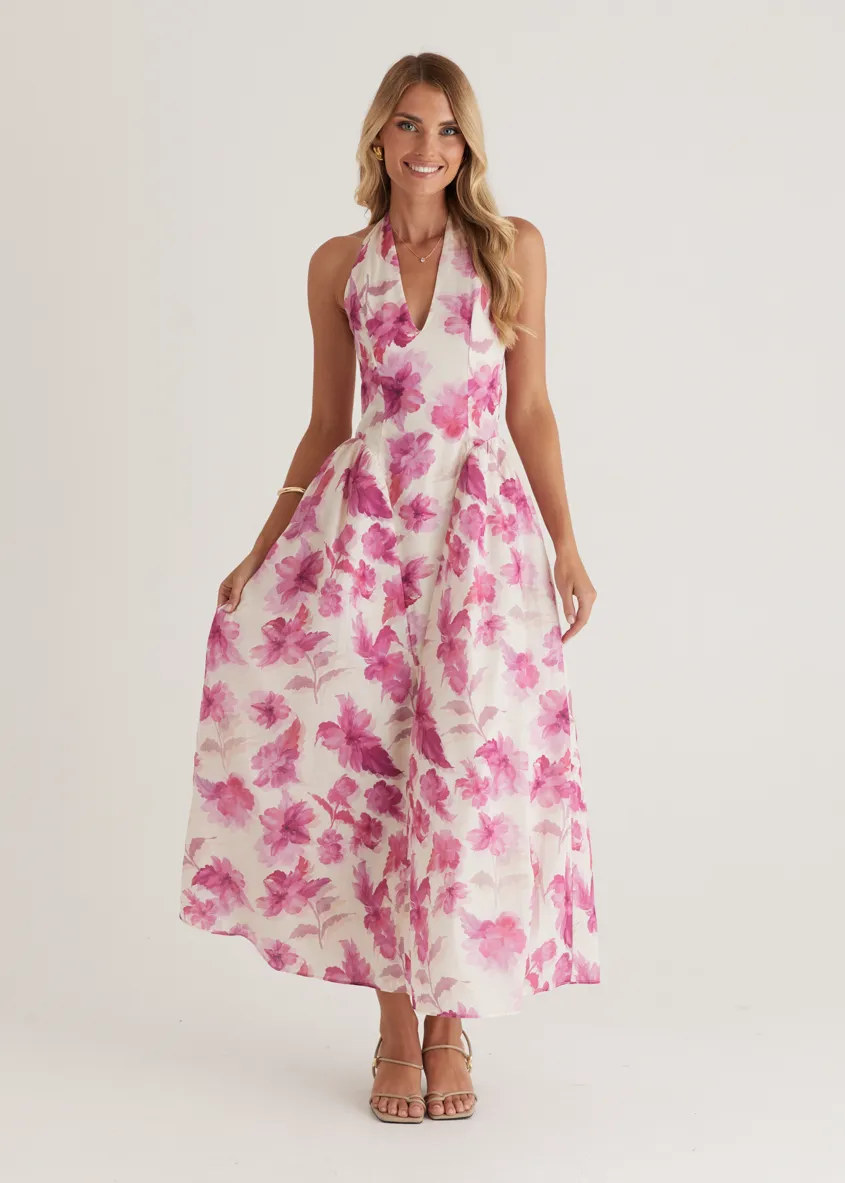 Faithless Halter Maxi Dress - Pink Flowers