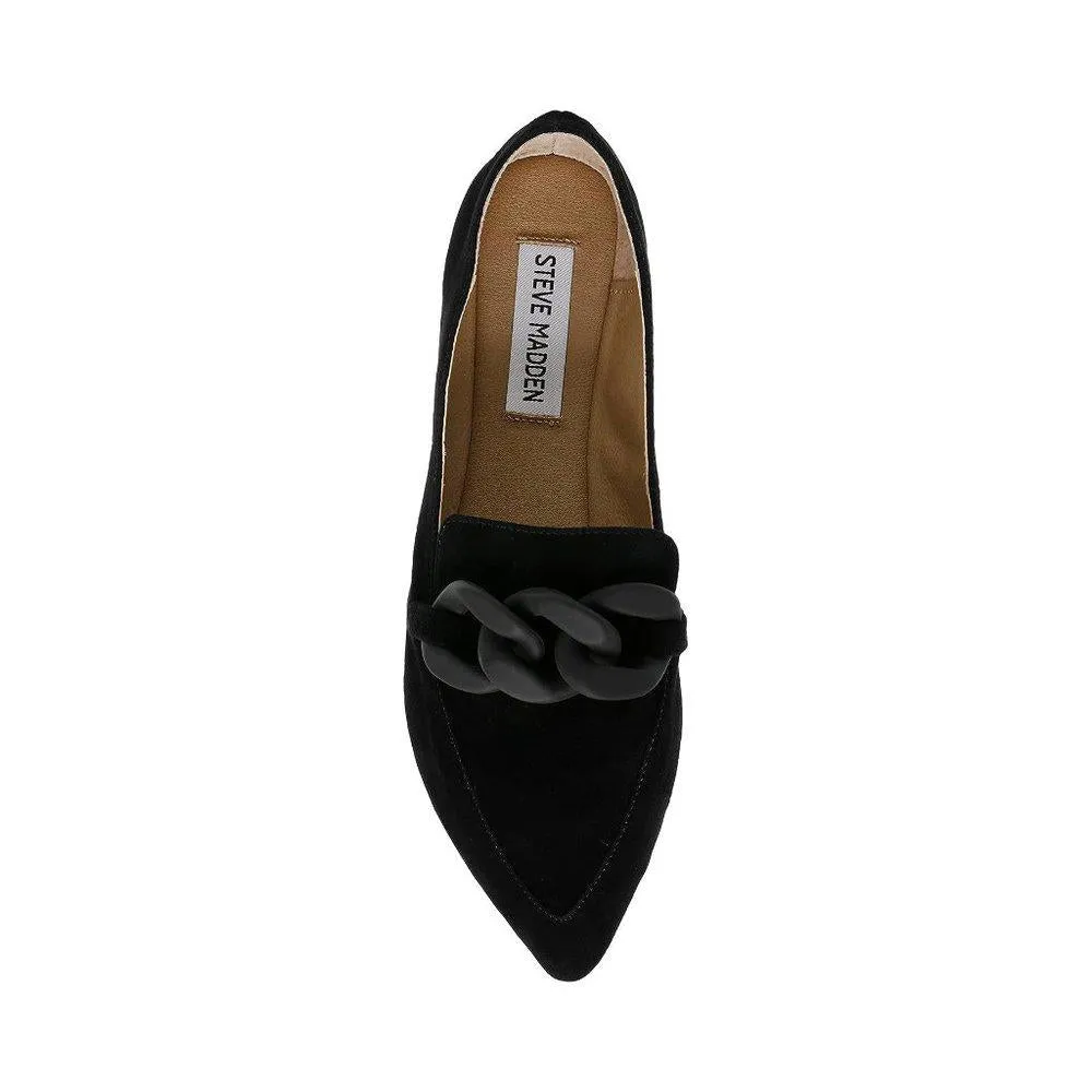 Famed Black Suede Chain Link Flats