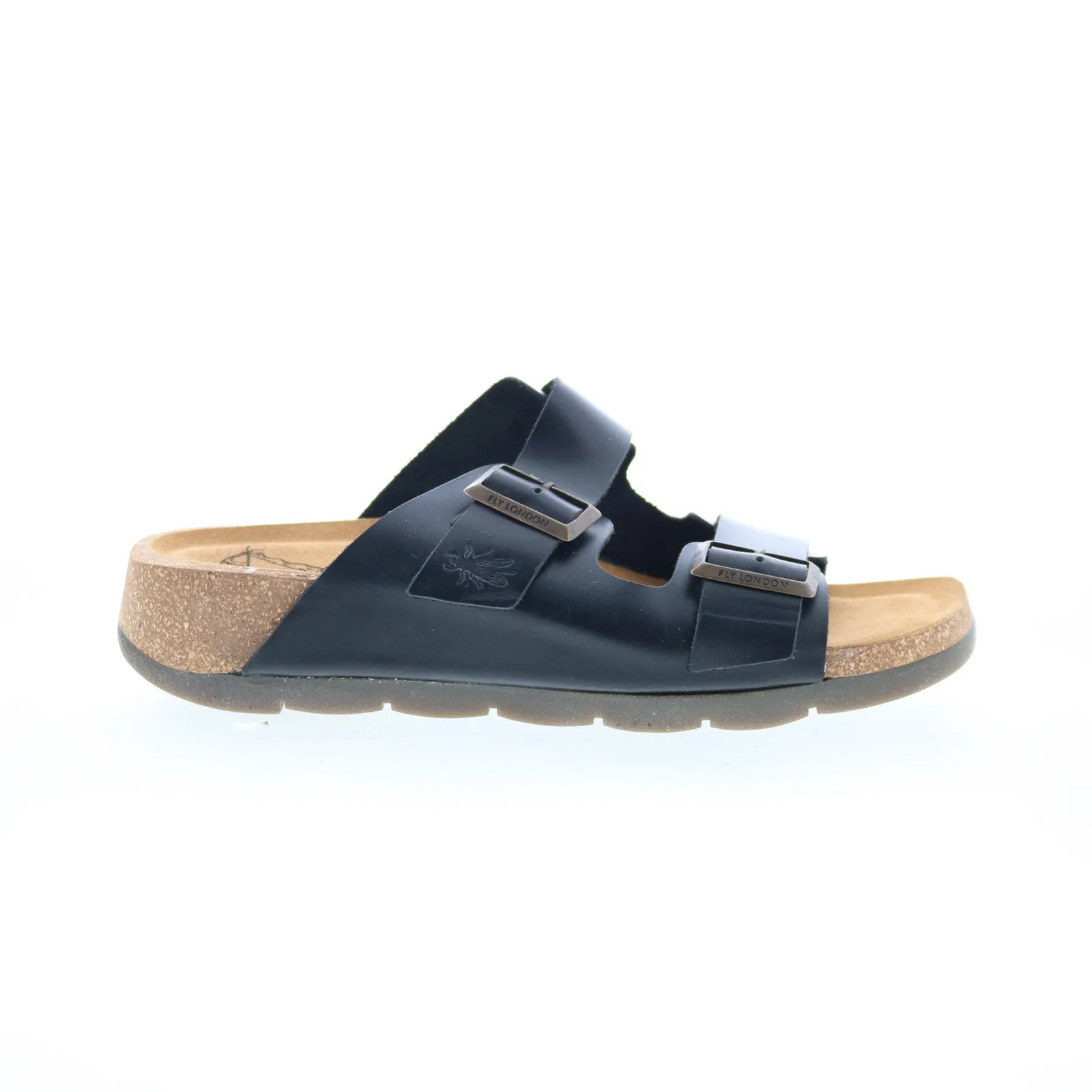 Fly London Caja CAJA721FLY-000 Womens Black Leather Slides Sandals Shoes